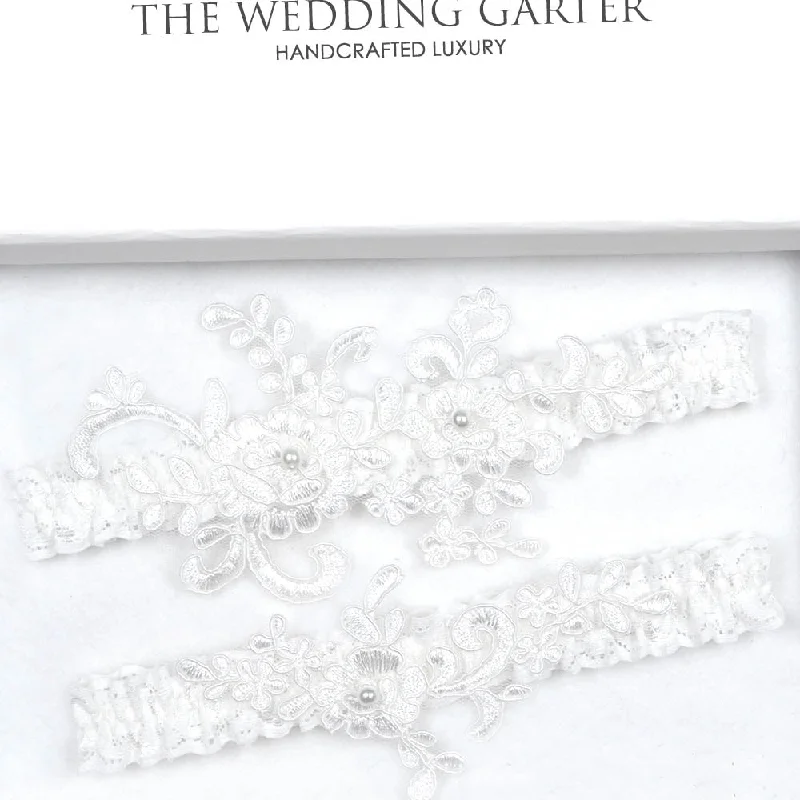 Instant Savings Double Applique Ivory Wedding Garters Set