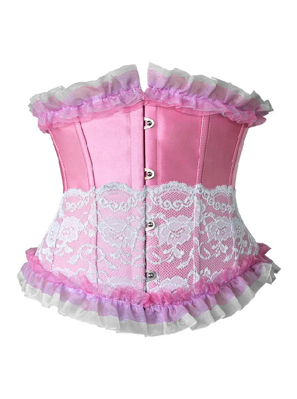 New Markdowns Fashion Pink Artificial Silk Lace Ruffles Underbust Corset