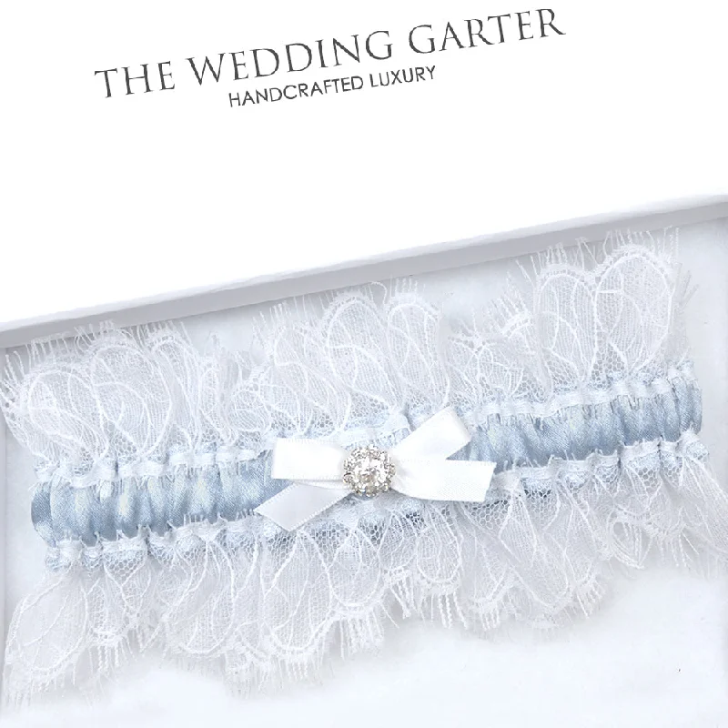 Final Offer Greta White & Blue Satin Bridal Garter