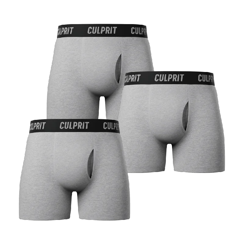 Stock Clearance Heather Grey Boxer Briefs w/ Fly 3-Pack🌪️