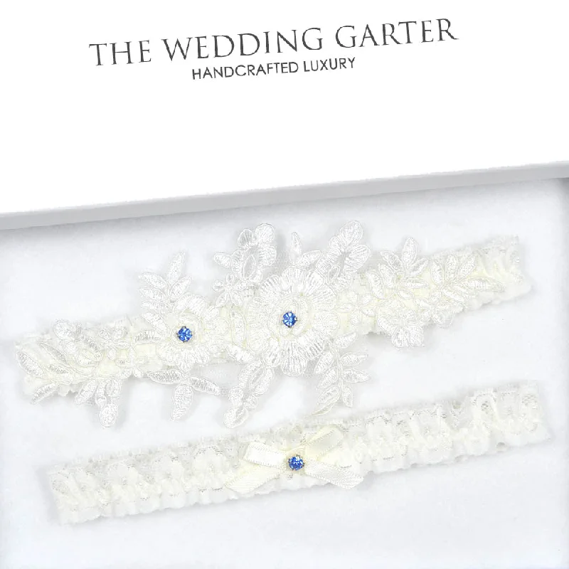 Final Sale Ivory Floral Lace Applique Bridal Garter Set