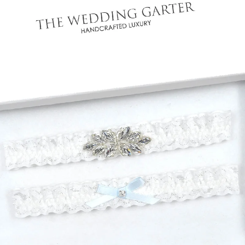 Huge Savings Ivory Lace & Rhinestone Bridal Garter Set