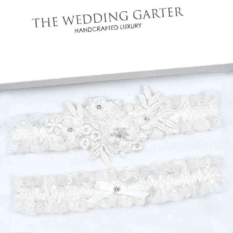 Massive Savings Ivory Lace Rhinestone & Pearl Bridal Garter Set