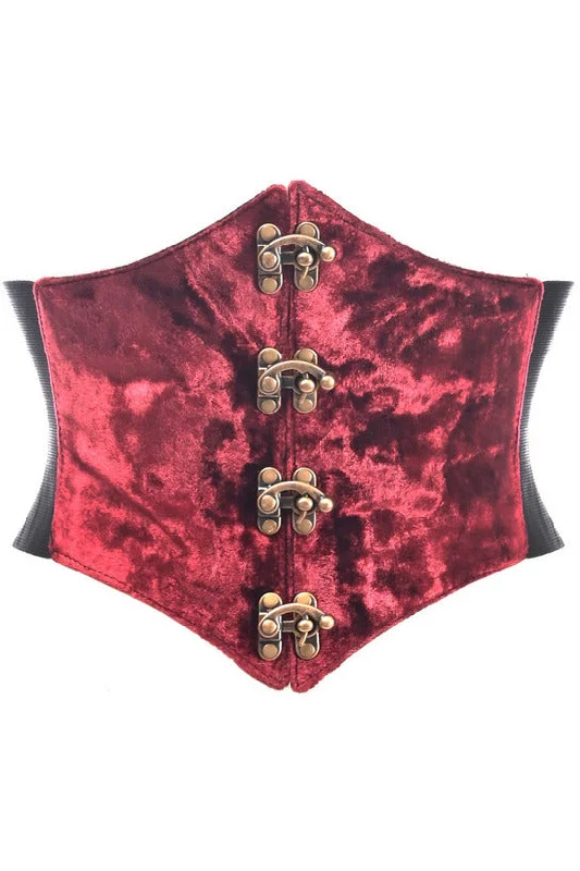 Major Savings Lavish Dark Red Crushed Velvet Corset Belt Cincher w/Clasps