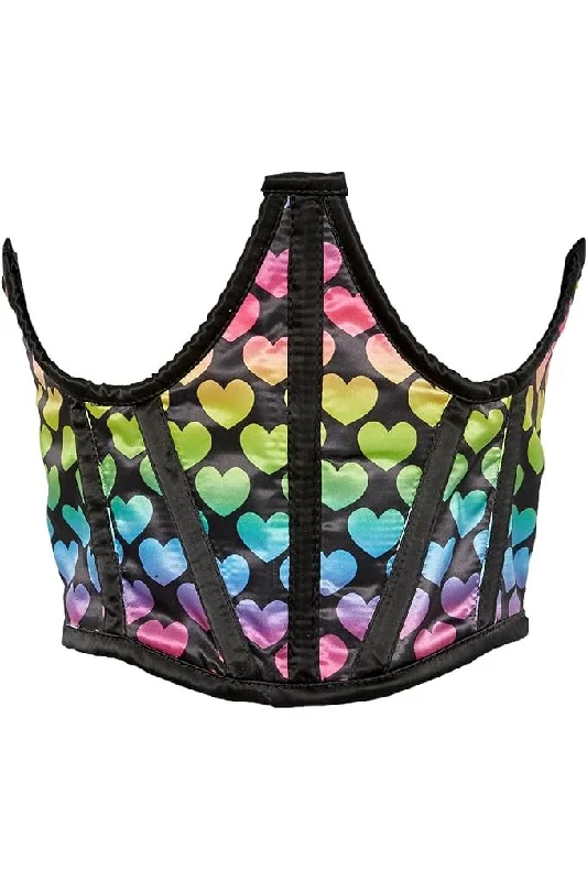 Hurry In Lavish Rainbow Hearts Satin Underwire Waist Cincher Corset