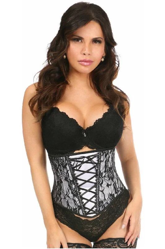 Midnight Madness Lavish White Lace-Up Underbust Corset w/Black Lace