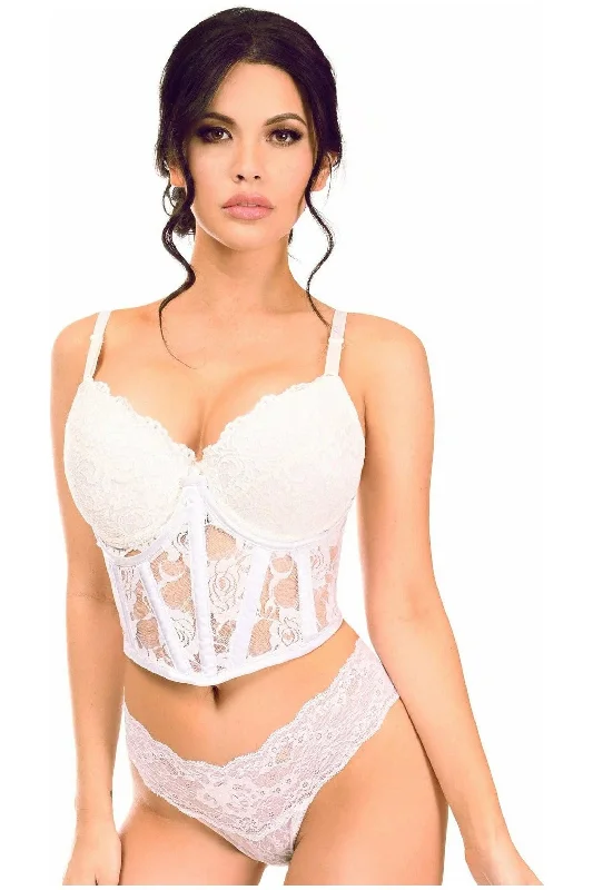 Limited Time Discount Lavish White Sheer Lace Underwire Waist Cincher Corset