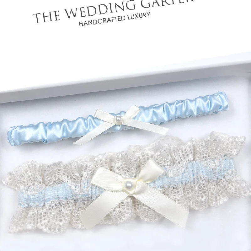 Don't Miss Out Lila Nude Lace Blue Bridal Garter Set For Something Blue