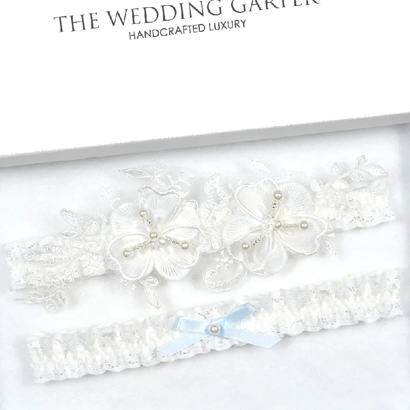 Super Sale Luxury Floral Flower Ivory Wedding Garter Set