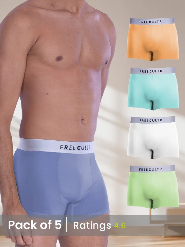 Hurry In Men's Anti-Bacterial Micro Modal Trunks with Silverfox Waistband (Pack of 5)