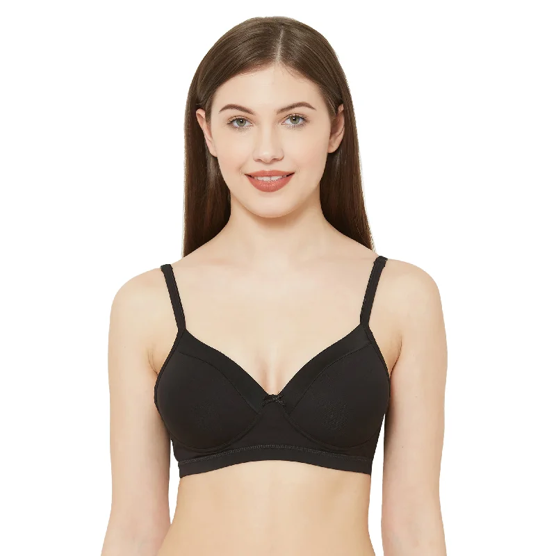 Best Deals Candy-Padded Solid Cotton Blend Bra Black