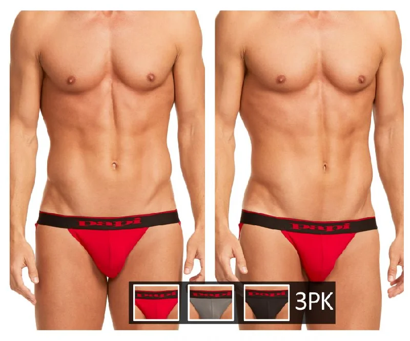 Bargain Alert Papi 980911-950 3PK Cotton Stretch Jockstrap Color Red-Gray-Black