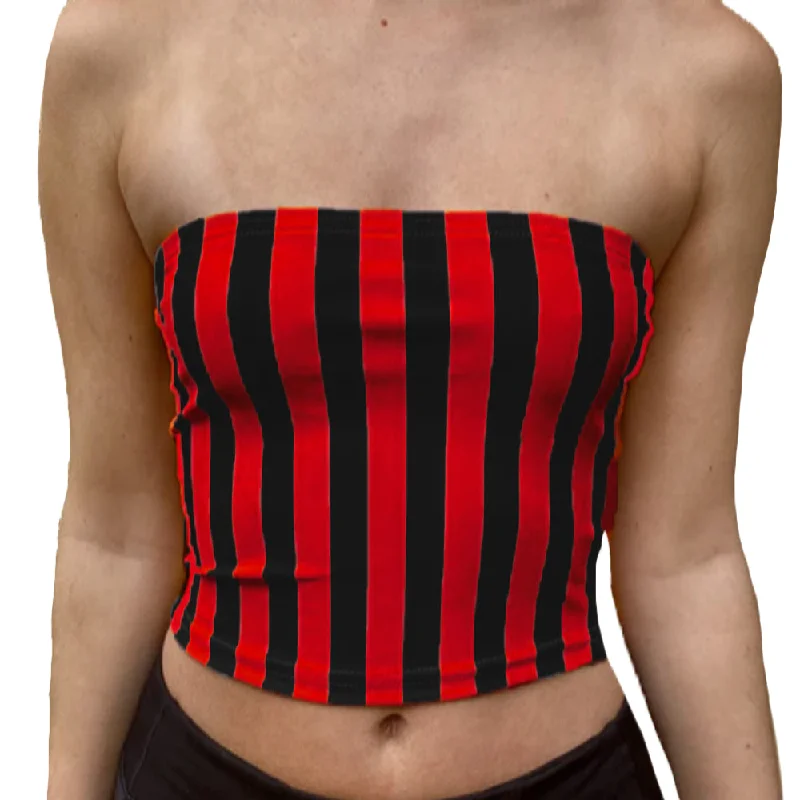 Weekend Savings Galore Red & Black Striped Tube Top