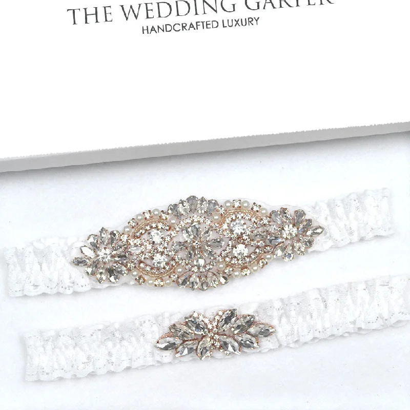 Overstock Sale Rose Gold Applique Wedding Garters Set