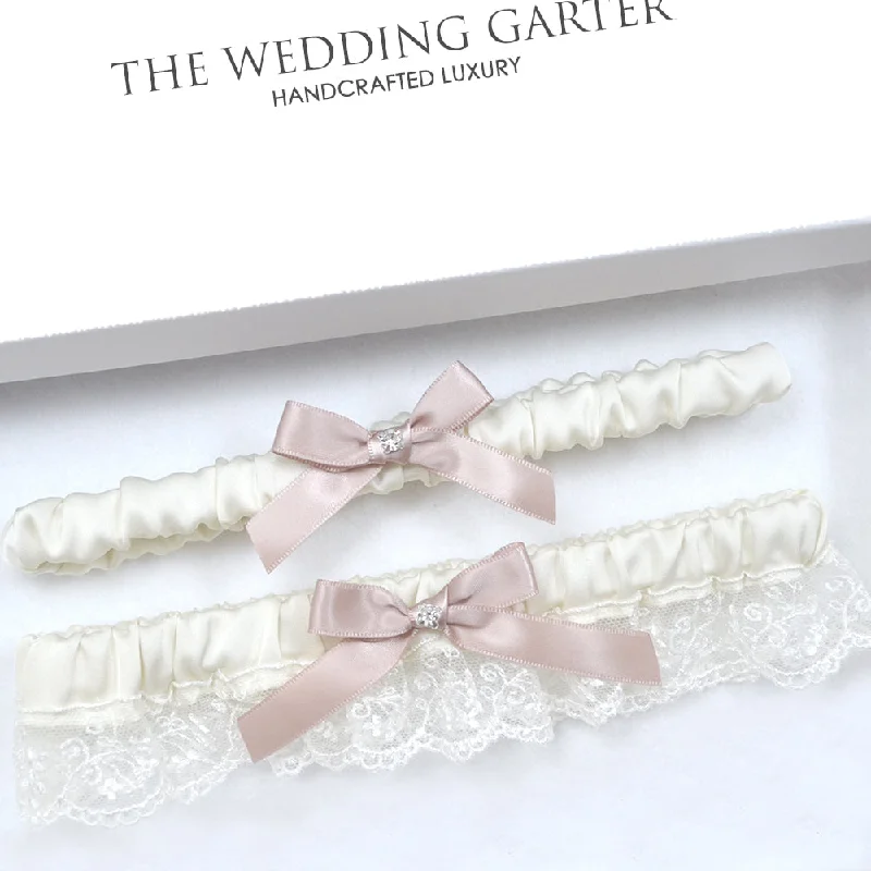 Extra Savings Samantha Dusty Pink & Ivory Lace Satin Bridal Garter Set