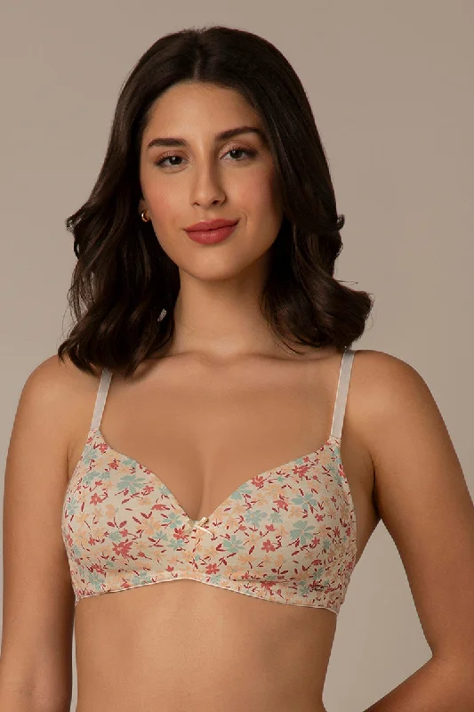 Special Price Smooth Style Padded Non-Wired Cotton Bra - Daisy Print