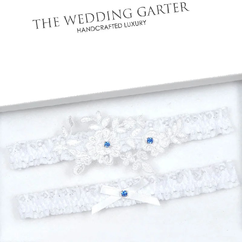 Exclusive Deal Something Blue White Lace Applique Brides Garter Set