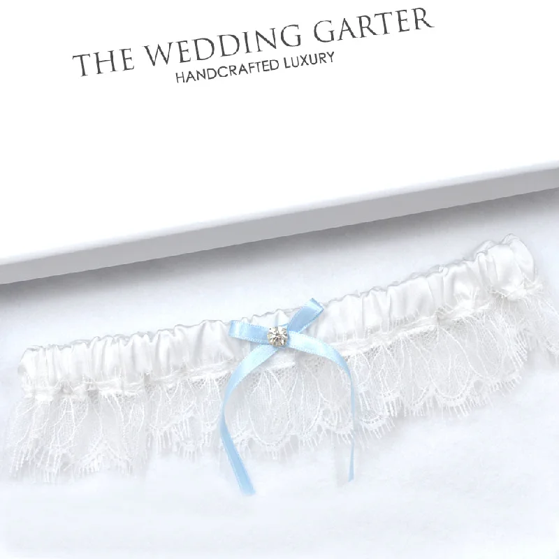 Big Deal Something Blue White Satin Eyelash Lace Wedding Garter