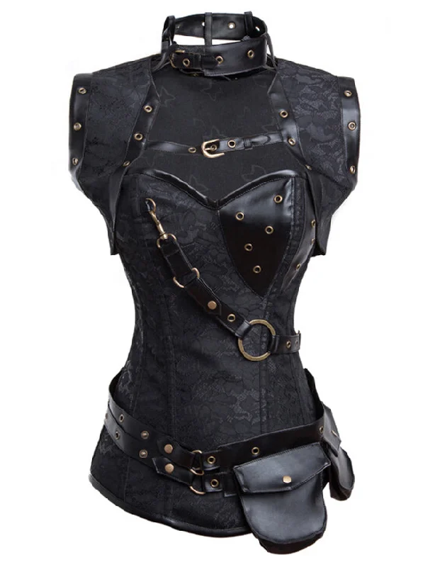 Low Prices Steampunk High Neck Steel Boned Brocade Outerwear Corset with Jacket