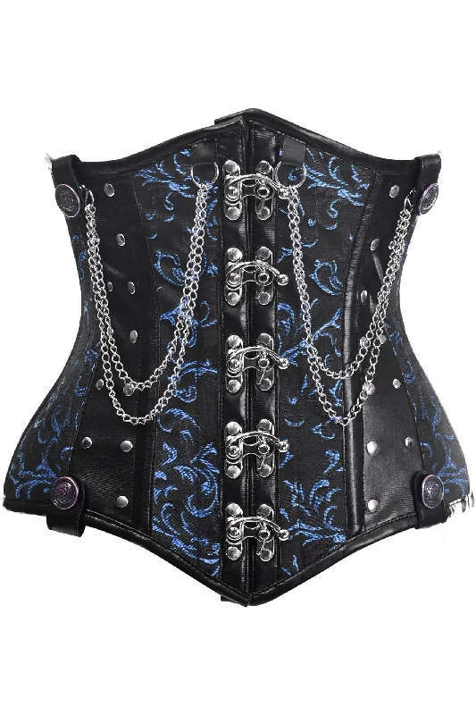 Final Markdown Top Drawer Black/Blue Steel Boned Underbust Corset w/Chains and Clasps Final Markdown Top Drawer Black/Blue Steel Boned Underbust Corset w/Chains and Clasps