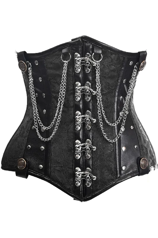 Deal Dash Top Drawer Black Brocade Steel Boned Underbust Corset w/Chains and Clasps Deal Dash Top Drawer Black Brocade Steel Boned Underbust Corset w/Chains and Clasps