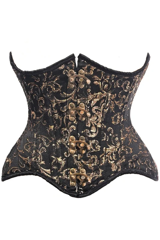 Savings Alert Top Drawer Black/Gold Brocade Double Steel Boned Under Bust Corset