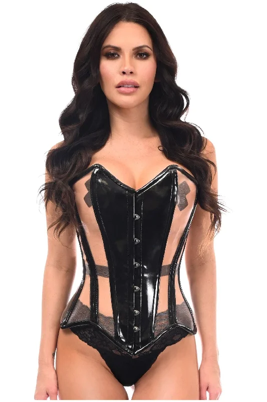 Great Deals Top Drawer Black Patent & Nude Mesh Steel Boned Overbust Corset