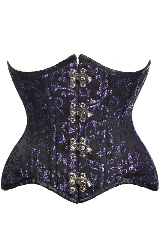 Year-End Sale Top Drawer Black/Purple Brocade Double Steel Boned Under Bust Corset