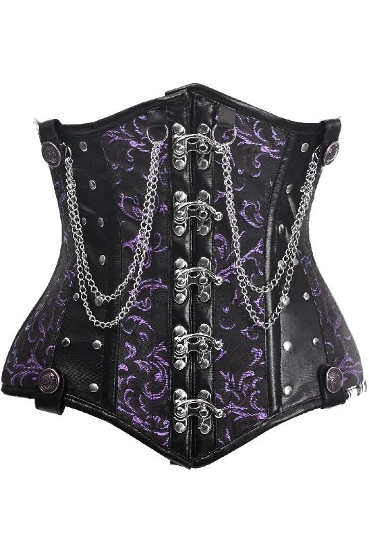 Friends and Family Sale Top Drawer Black/Purple Steel Boned Underbust Corset w/Chains and Clasps