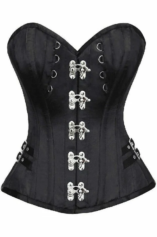 Limited Quantity Top Drawer Black Satin Steel Boned Overbust Corset w/Buckles
