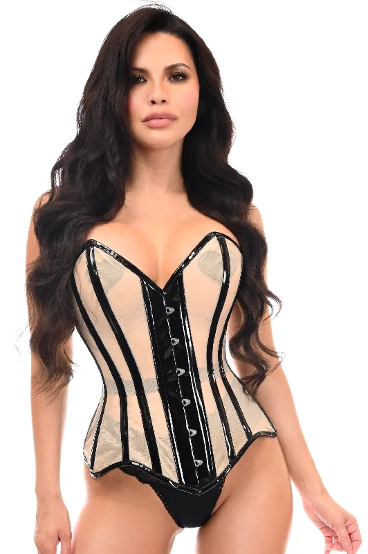 Crazy Deals Top Drawer Nude Mesh & Black Patent Steel Boned Corset
