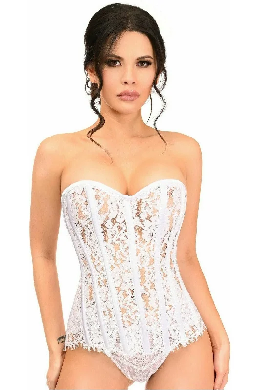 Markdowns Top Drawer White Lace Steel Boned Corset w/Rhinestones