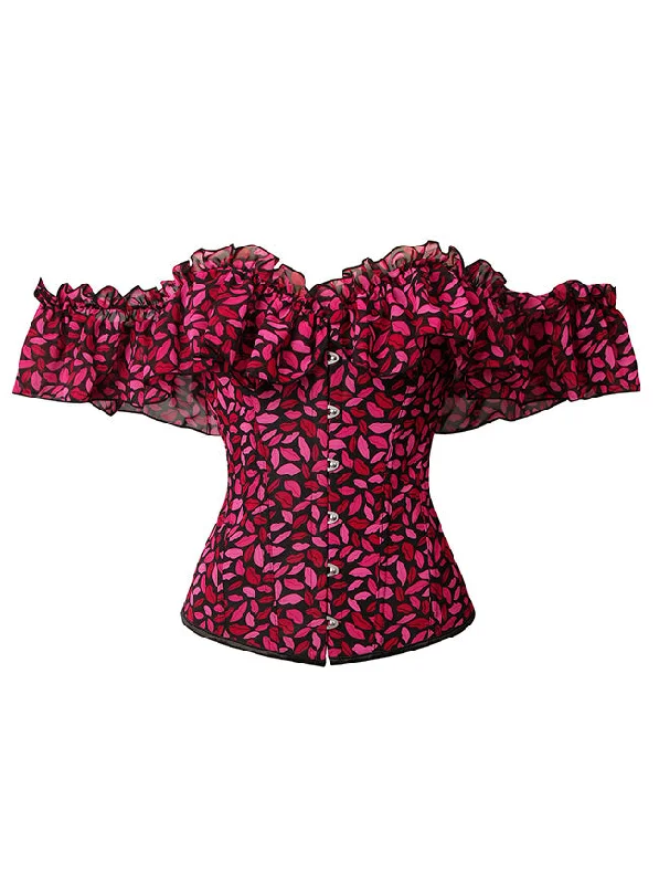 Massive Deals Victorian Retro Lip Print Off Shoulder Ruffles Plastic Boned Body Shaper Overbust Corset Massive Deals Victorian Retro Lip Print Off Shoulder Ruffles Plastic Boned Body Shaper Overbust Corset