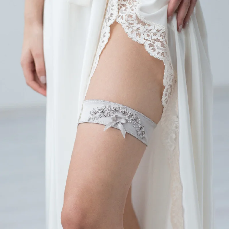 Flash Deals Wedding Bridal Garter Silver Embroidery