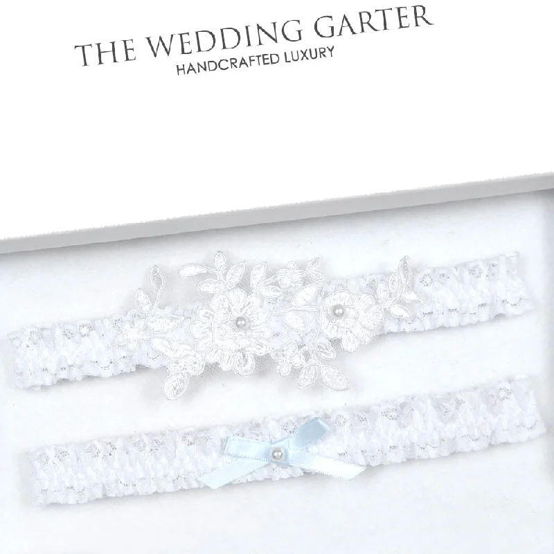 Clearance Items White Lace Applique Bridal Garters Set
