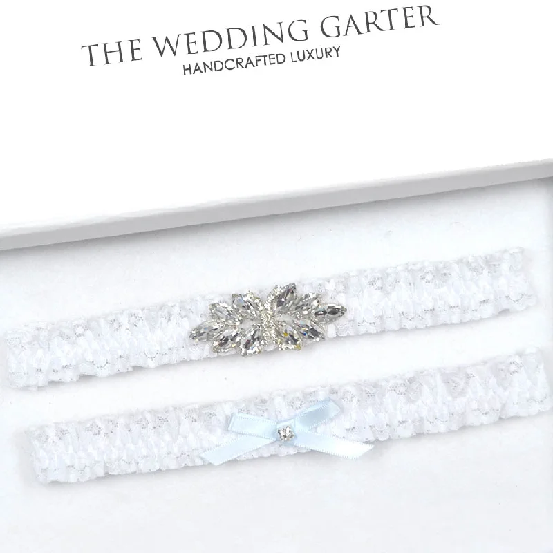 Extra Discounts White Lace & Rhinestone Applique Wedding Garter Set