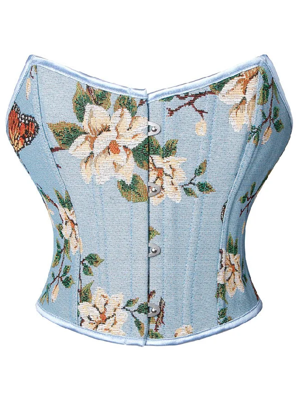 Grand Opening Sale Women Fashion Vintage Strapless Floral Printed Short Overbust Corset Crop Top Blue Grand Opening Sale Women Fashion Vintage Strapless Floral Printed Short Overbust Corset Crop Top Blue