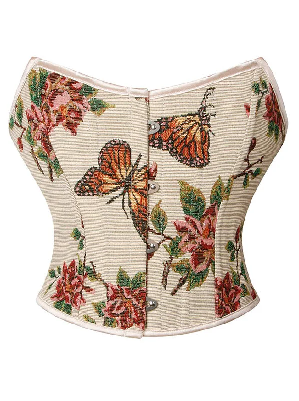 Don't Wait Women Renaissance Retro Floral Strapless Short-style Bustier Corset Crop Top Beige Don't Wait Women Renaissance Retro Floral Strapless Short-style Bustier Corset Crop Top Beige