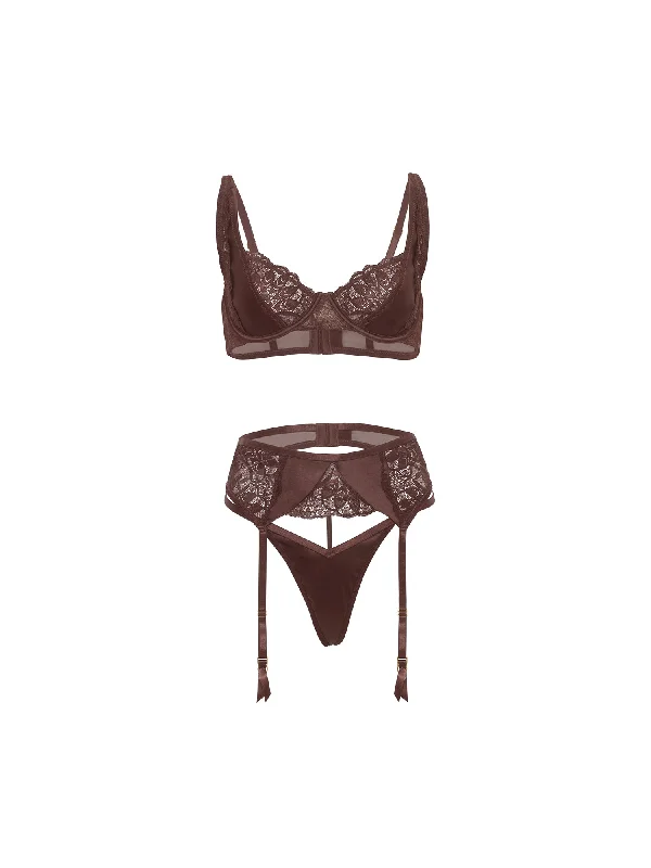 Super Bargain Adeline Satin & Lace 3 Piece Bra Set