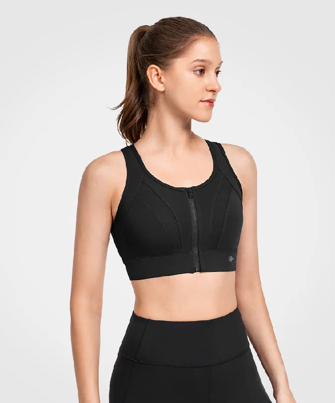 Clearance Sale Echo Front Zip Perforated Breathable Padded Running Bra | Women's High Support Sports Bra
