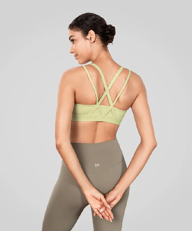 Special Buy Echo Long Double Cross Straps Padded Yoga Bra | Women's Light Support Sports Bra