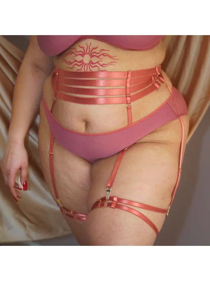 Deal Explosion Hearts of Venus Strappy Waist Cinching Garter in Copper Rose