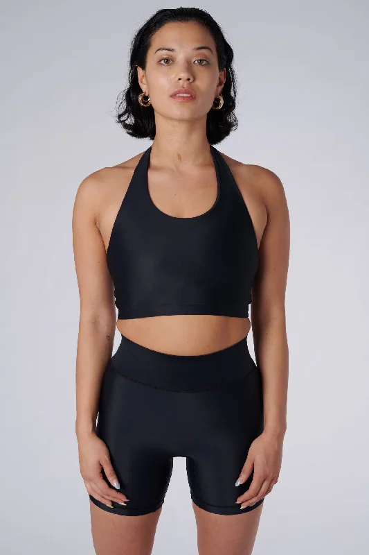Midnight Sale Iris Halter Crop Top | Recycled Nylon | Black