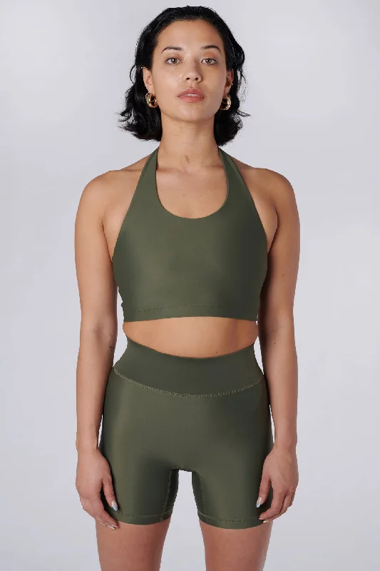 Special Offer Iris Halter Crop Top | Recycled Nylon | Olive