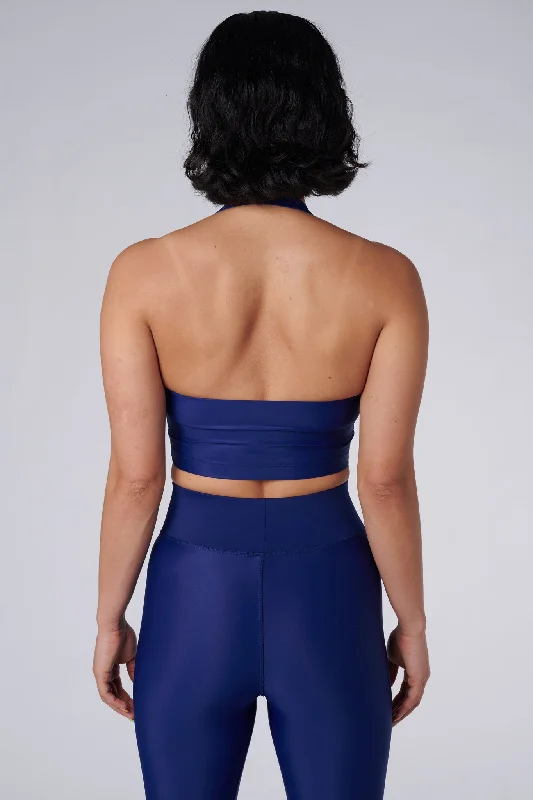 Act Fast Iris Halter Crop Top | Recycled Nylon | Royal