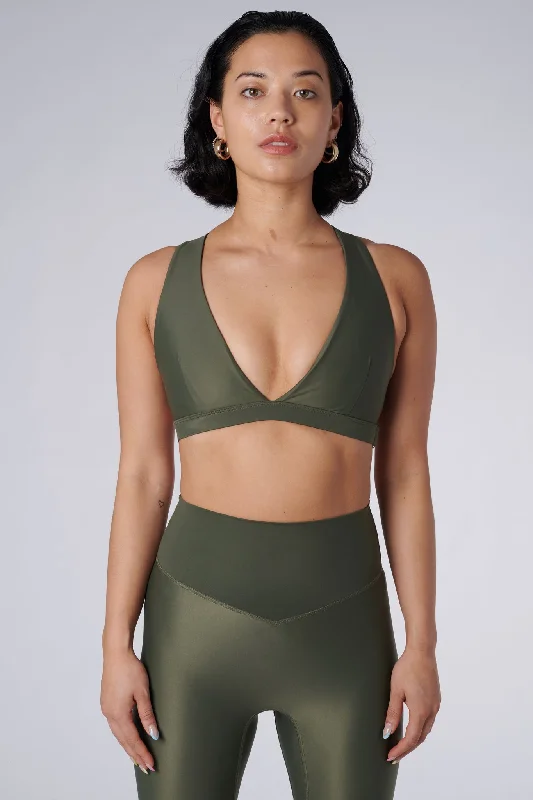 Weekend Deals to Make You Smile Lilly V 2.0 Push Up Sports Bra | Recycled Nylon | Olive
