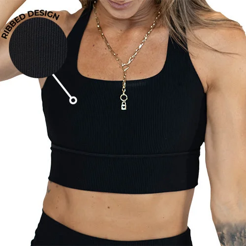 Clearance Sale Longline Bra | Ribbed | Black