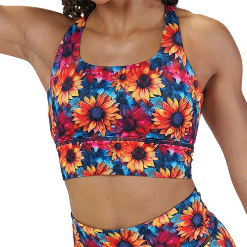 Seasonal Sale Longline Bra | Watercolor Sunflowers