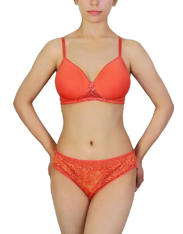 Clearance Items Losha Butterfly back Bra With Lacy Panty SET -BURN SIENNA