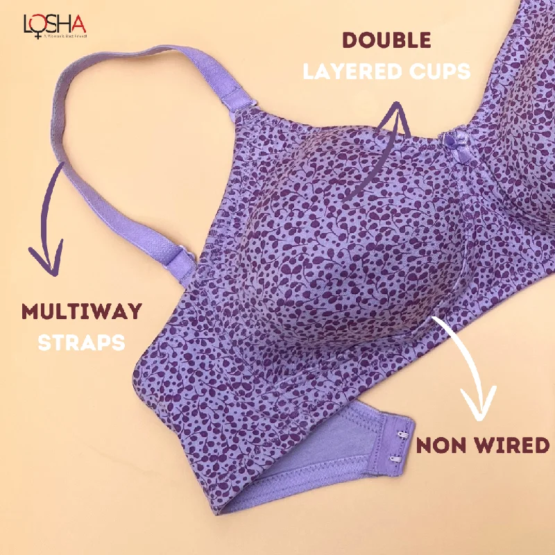 Buy More, Save More LOSHA COTTON DOUBLE LAYERED NON WIRED PRINTED WITH CONVERTIBLE STRAPS -LAVENDAR PRINT